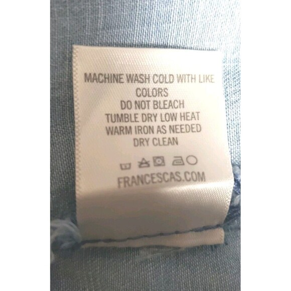 Blue Rain Tencel Chambray Dress Women's M Blue Embroidered Floral Slit Sleeve - Picture 9 of 9